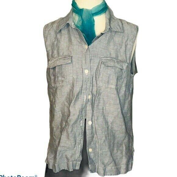Coastal Minimalist Summer Linen Blend Sleeveless Button Down Shirt Ann Taylor 8 - Picture 2 of 7